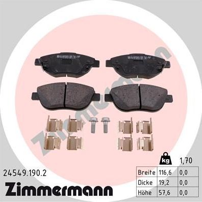 Тормозные колодки Zimmermann передние для Opel Corsa D 2006-2014. Артикул 24549.190.2