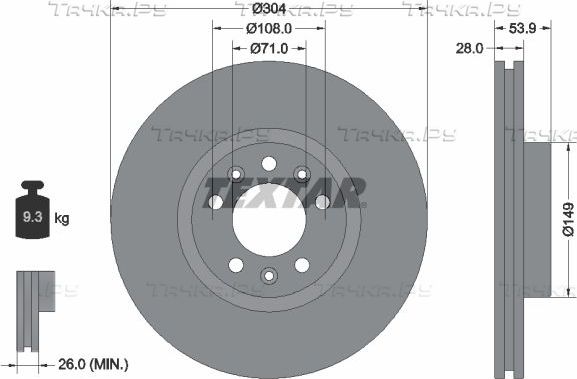Тормозной диск Textar Pro передний для Opel Zafira Life I 2019-2026. Артикул 92287203