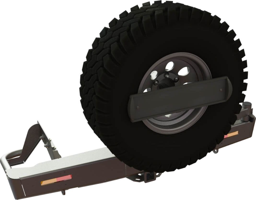 Бампер силовой STC задний для Mitsubishi L200 V 2015-2018 с квадратом под фаркоп, кронштейном крепления запасного колеса по центру, кронштейном крепления гос номера и дублирующими фонарями. Артикул STC-ML200/15-BR-C1-L1