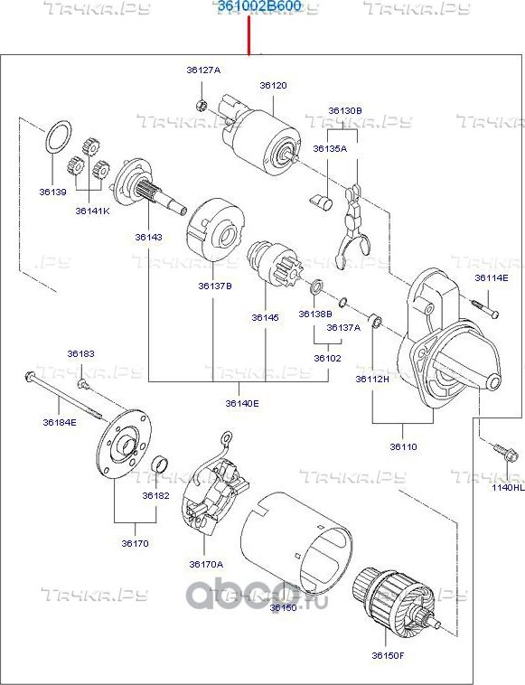 Стартер (в сборе) Hyundai / KIA. Артикул 361002B600