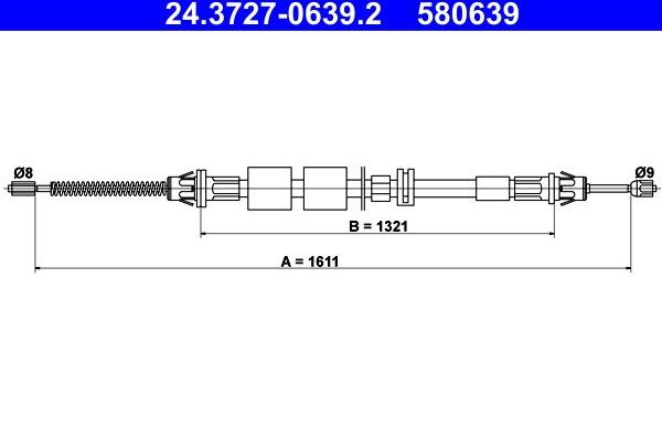 Трос ручника (тросик ручного тормоза) ATE задний для Ford Mondeo II 1996-2000. Артикул 24.3727-0639.2