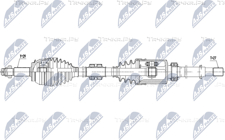 Полуось (привод в сборе, приводной вал) NTY передняя правая для Nissan X-Trail T32 2014-2026. Артикул NPW-NS-080