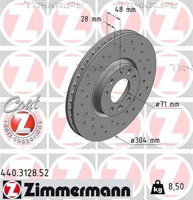 Тормозной диск Zimmermann SPORT Z для Peugeot 407 2009-2010. Артикул 440.3128.52