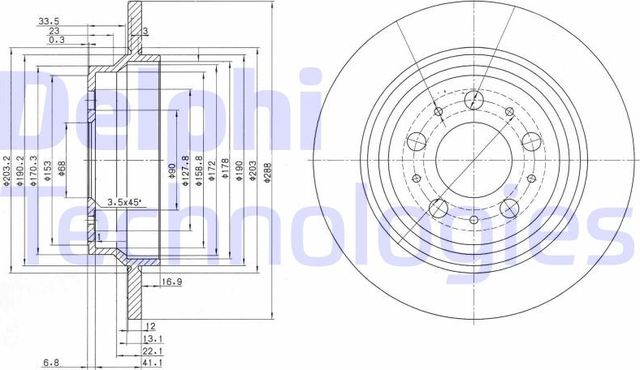Тормозной диск Delphi задний для Volvo S60 I 2000-2010. Артикул BG3515