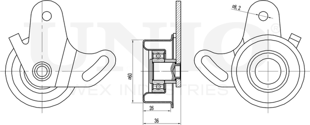 Ролик зубчатого ремня ГРМ натяжной (Unio). Артикул TNS-10087