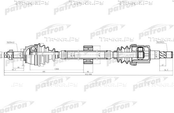 Полуось (привод в сборе, приводной вал) Patron. Артикул PDS0286