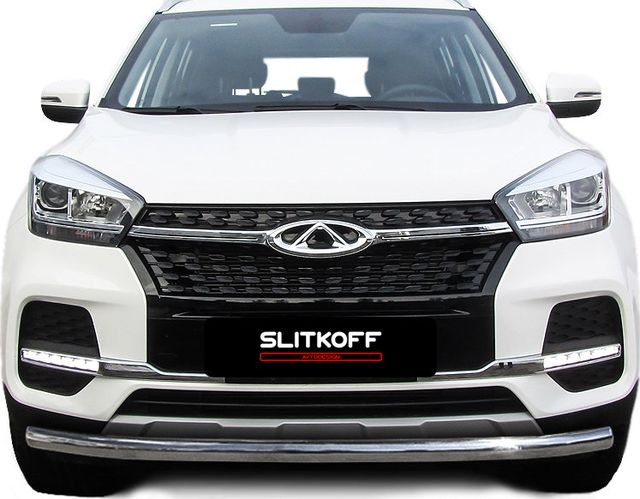 Защита Slitkoff переднего бампера d57 для Chery Tiggo 4 2017-2026. Артикул CT4-002