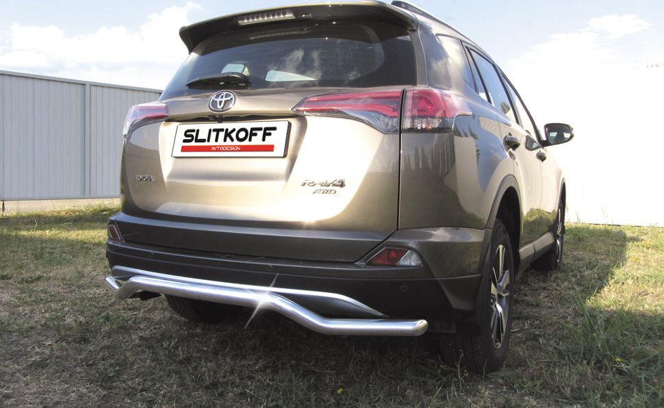 Защита Slitkoff заднего бампера d57 волна для Toyota RAV4 IV рестайлинг 2015-2019. Артикул TR415-011