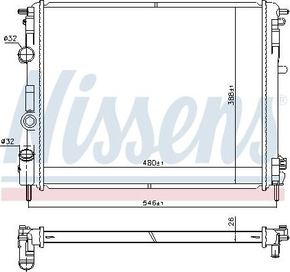 Радиатор охлаждения двигателя Nissens для Renault Clio II 1998-2013. Артикул 607085