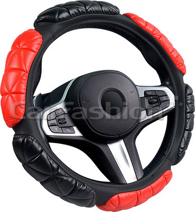 Оплётка на руль CarFashion Balloon (размер M, экокожа, цвет ЧЕРНЫЙ/КРАСНЫЙ). Артикул 31646