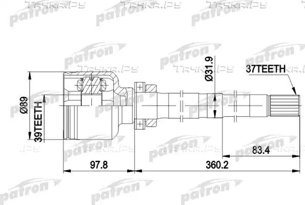 Шрус внутренний (граната) Patron передний правый для Peugeot 806 I 1999-2002. Артикул PCV3013
