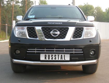 Защита RusStal переднего бампера d76 (3 секции) для Nissan Pathfinder R51 2005-2009. Артикул NPZ-000352