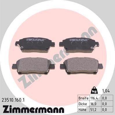 Тормозные колодки Zimmermann. Артикул 23510.160.1