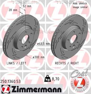 Тормозной диск Zimmermann Black Z передний для Land Rover Range Rover Evoque I 2011-2018. Артикул 250.1360.53