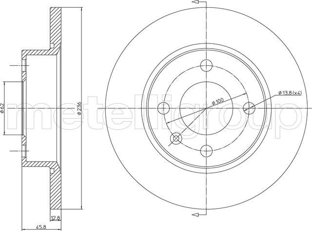 Тормозной диск Metelli передний для Skoda Favorit 1988-1997. Артикул 23-0551