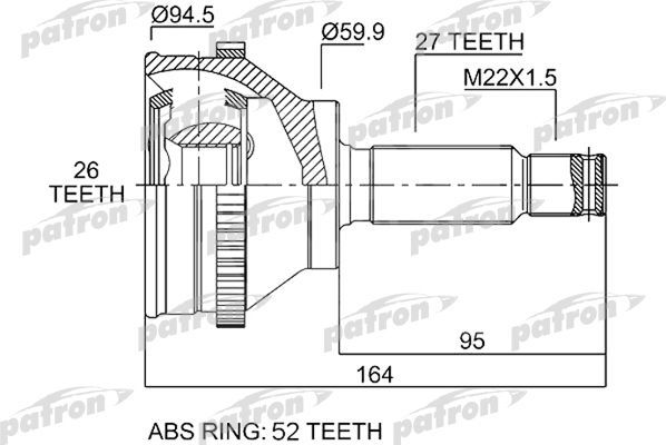Шрус наружный (граната) Patron для Hyundai Santa Fe I 2001-2006. Артикул PCV1543
