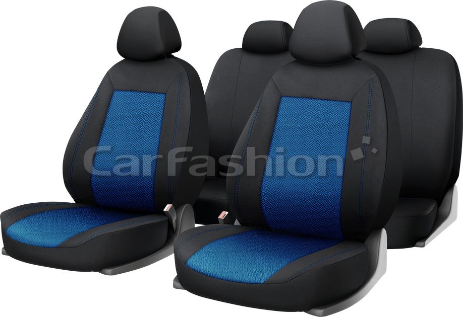 Чехлы универсальные CarFashion Jacquard на сидения авто, цвет Синий/Черный/Синий. Артикул 10125