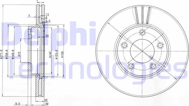 Тормозной диск Delphi передний для Mazda 3 I (BK) 2003-2009. Артикул BG3927