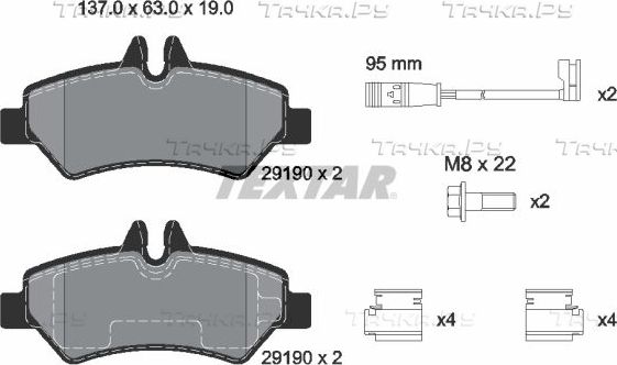 Тормозные колодки Textar Q+ задние для Mercedes-Benz Sprinter 906 2006-2026. Артикул 2919001