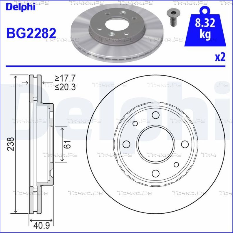 Тормозной диск Delphi передний для Renault 21 1986-1995. Артикул BG2282
