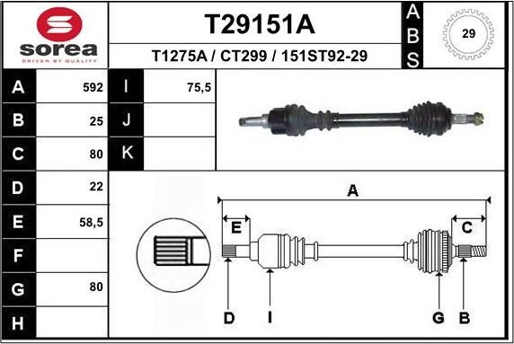 Полуось (привод в сборе, приводной вал) EAI. Артикул T29151A