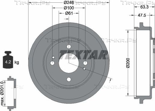 Тормозной барабан Textar для Honda Civic VII 2000-2005. Артикул 94037100