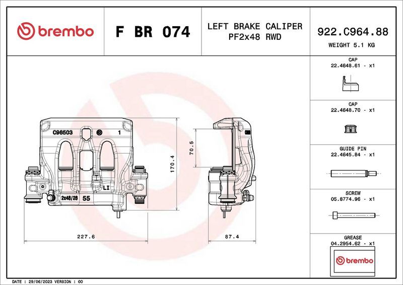 Тормозной суппорт Brembo (Серый чугун). Артикул F BR 074