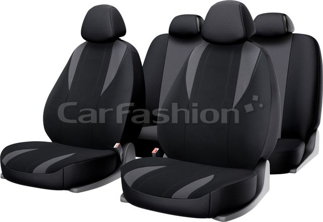 Чехлы универсальные CarFashion Golf на сидения авто, цвет Светло-серый/Черный/Светло-серый. Артикул 10121