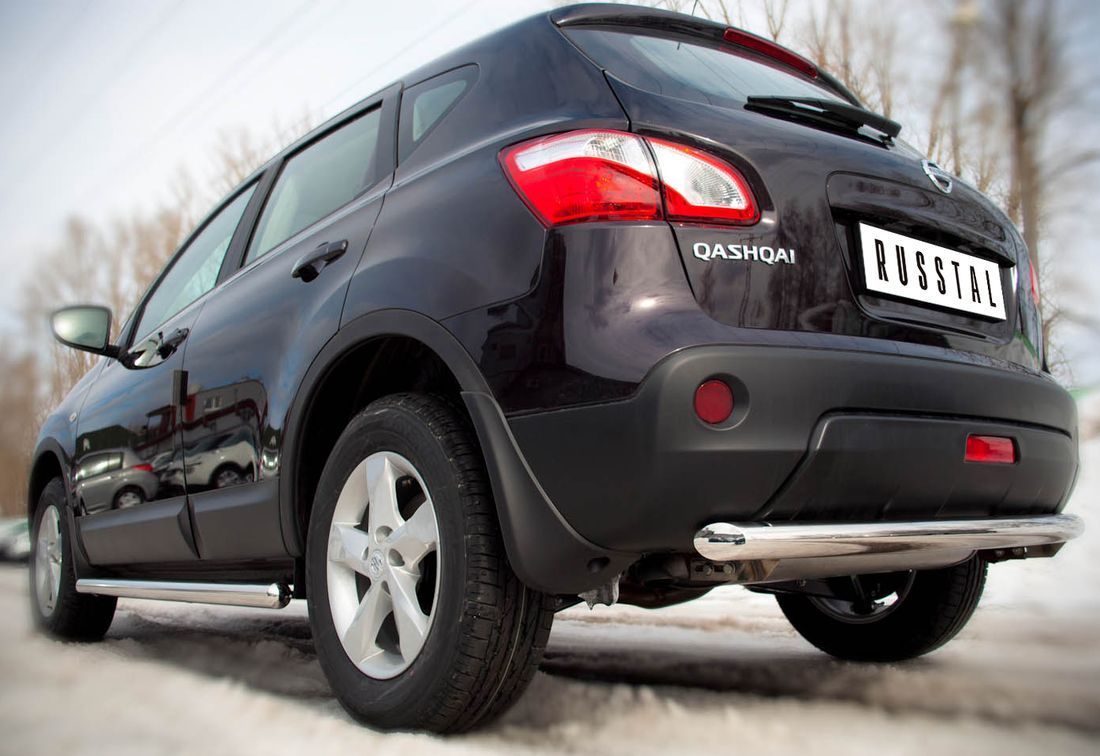 Защита RusStal заднего бампера d63 (дуга) для Nissan Qashqai I 2010-2013. Артикул QNZ-000773