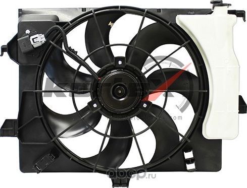 Вентилятор радиатора Hyundai Solaris/Kia Rio (10-) A/C- (LFK 08L0) (б/резист.)  с кожухом (Kortex). Артикул KFD047