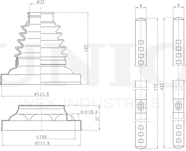 Пыльник ШРУС, комплект (Unio). Артикул DUC-30135K