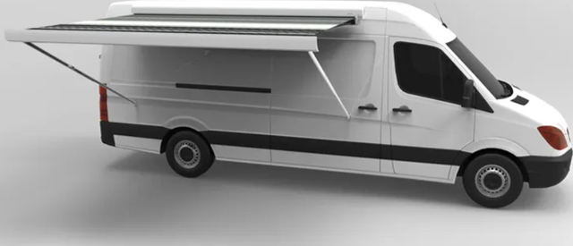 Маркиза автомобильная РИФ 4,5х2,5 м кассетная, привод механический, электромотор, корпус белый. Артикул RIF5933-4525M