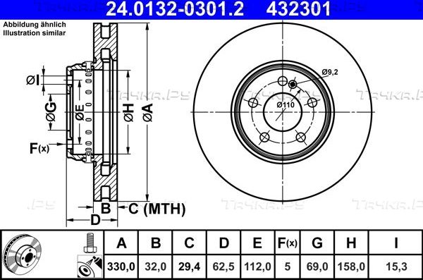 Тормозной диск ATE передний для Mercedes-Benz CLS III (C257) 2018-2026. Артикул 24.0132-0301.2