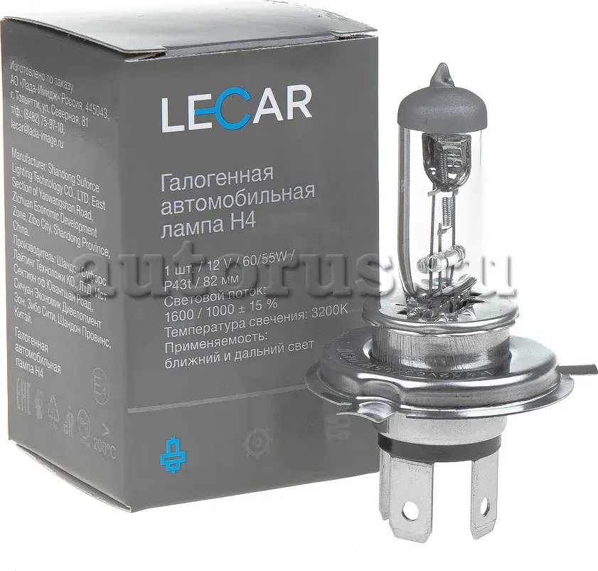ЛАМПА ГАЛОГЕН.H4 12 V 60/55 W (P43T) (LECAR). Артикул LECAR000041301