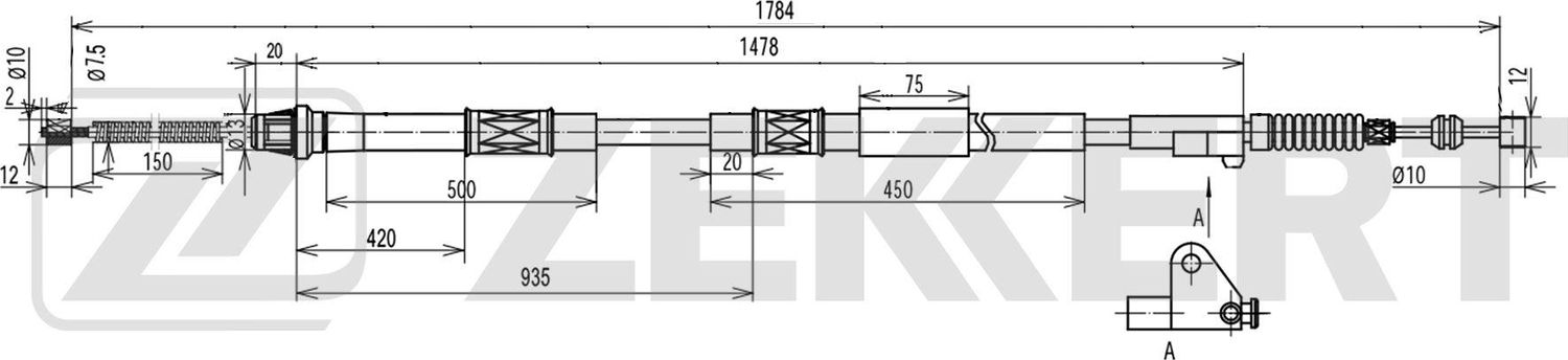 Трос ручника (тросик ручного тормоза) Zekkert. Артикул BZ-1412