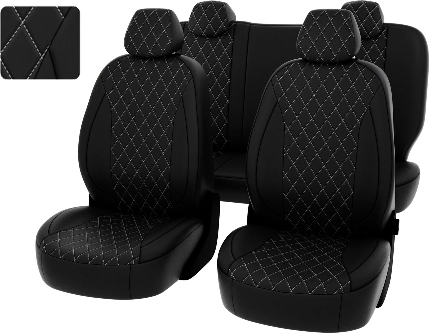 Чехлы PSV Статус на сидения (перф. экокожа) для Chevrolet Cruze I 2009-2015, цвет Ромб Черный/отстрочка белая. Артикул 132485