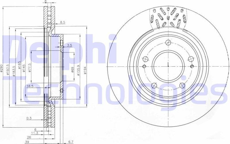 Тормозной диск Delphi передний для Mitsubishi Grandis 2004-2011. Артикул BG4034