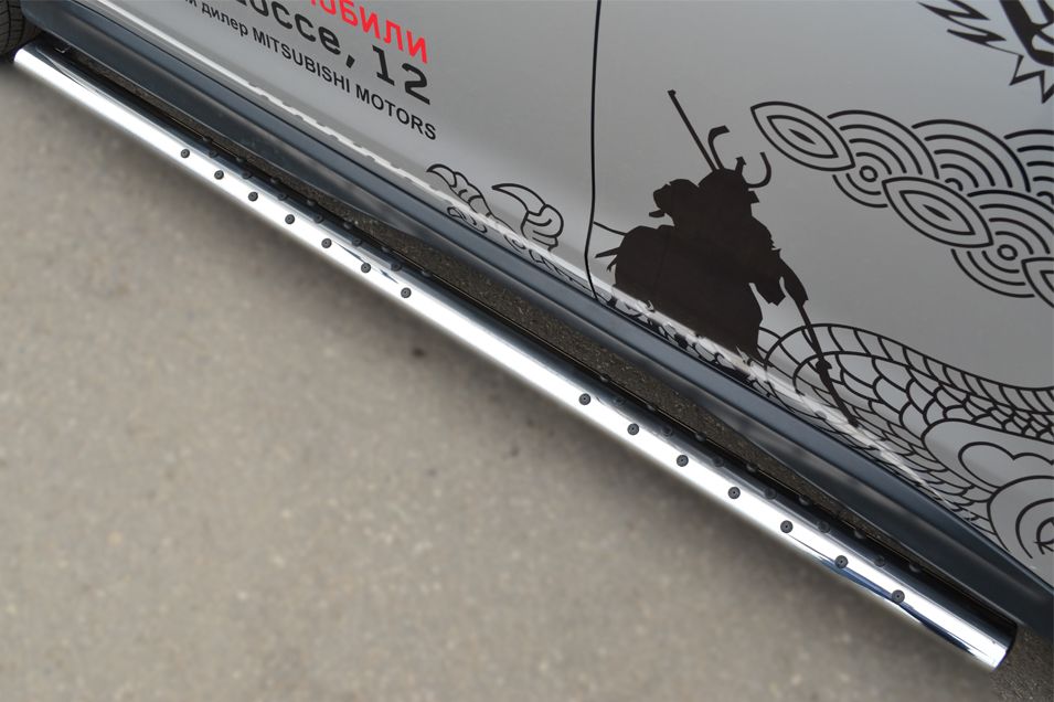 Защита порогов РусCталь труба d75х42 (овал с проступью) для Mitsubishi ASX I рестайлинг 2012-2016. Артикул MASO-001326