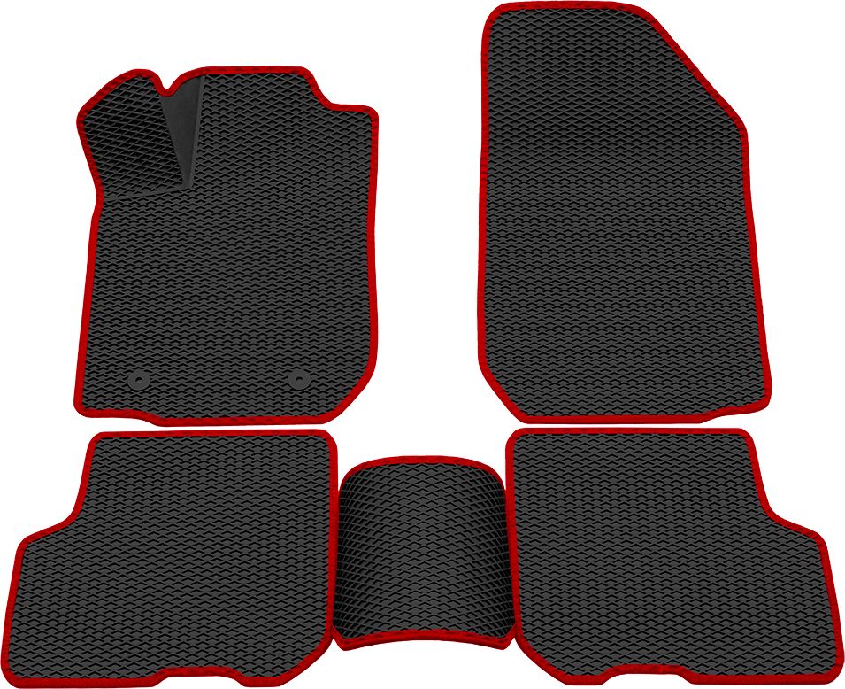 Коврики Rezkon 3D EVA Ромб резиновые для салона Renault Logan II 2013-2018 Красный кант. Артикул 9229015204