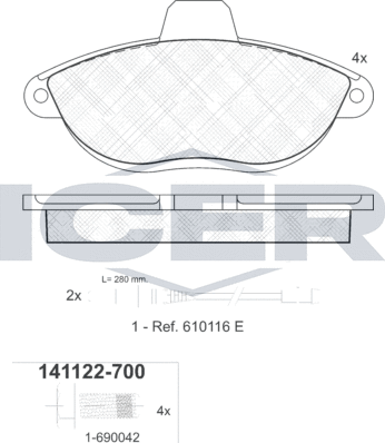 Тормозные колодки Icer. Артикул 141122-700