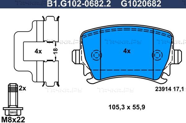 Тормозные колодки Galfer задние для Skoda Octavia A5 2004-2013. Артикул B1.G102-0682.2