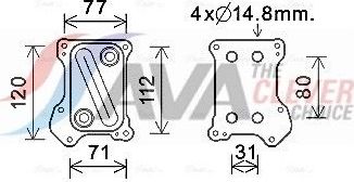 Радиатор масляный (маслоохладитель) для двигателя AVA (алюминий) для Fiat 500 II 2007-2026. Артикул OL3686