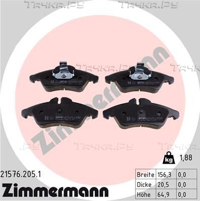 Тормозные колодки Zimmermann передние для Volkswagen LT II 1996-2006. Артикул 21576.205.1