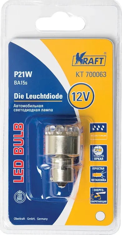 Лампа светодиодная 12V P21W 21W BA15s KRAFT 1 шт. картон KT700063. Артикул KT700063