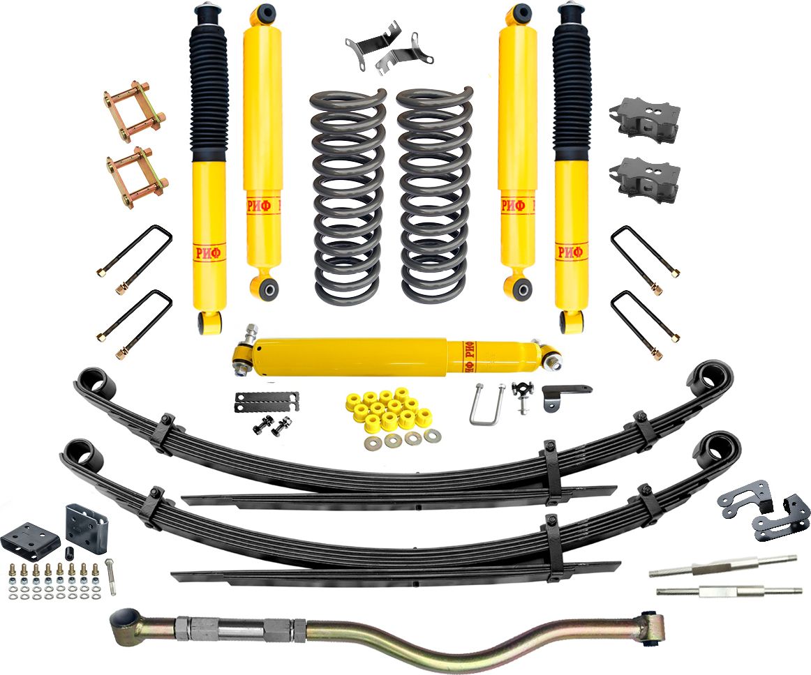 Лифт-комплект РИФ жесткий для УАЗ Patriot 2005-2026, лифт 100 мм (эл.разд. Divgi Warner или Dymos). Артикул RIF-Patr-100T-C