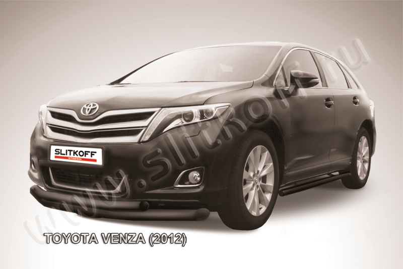 Защита Slitkoff переднего бампера d76/57 двойная ЧЕРНАЯ матовая для Toyota Venza 2012-2026. Артикул TVEN001B