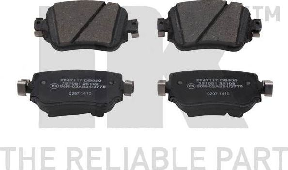 Тормозные колодки NK задние для Audi A1 II (GB) 2018-2026. Артикул 2247117