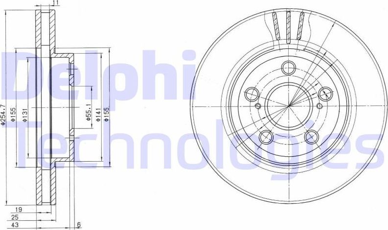 Тормозной диск Delphi передний для Volvo S40 II 2004-2012. Артикул BG3868C