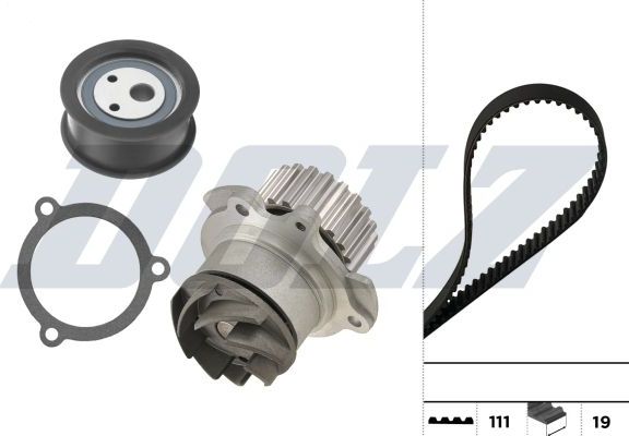 Помпа (водяной насос) с комплектом ремня ГРМ Dolz для ВАЗ 2111 1996-2009. Артикул KD239