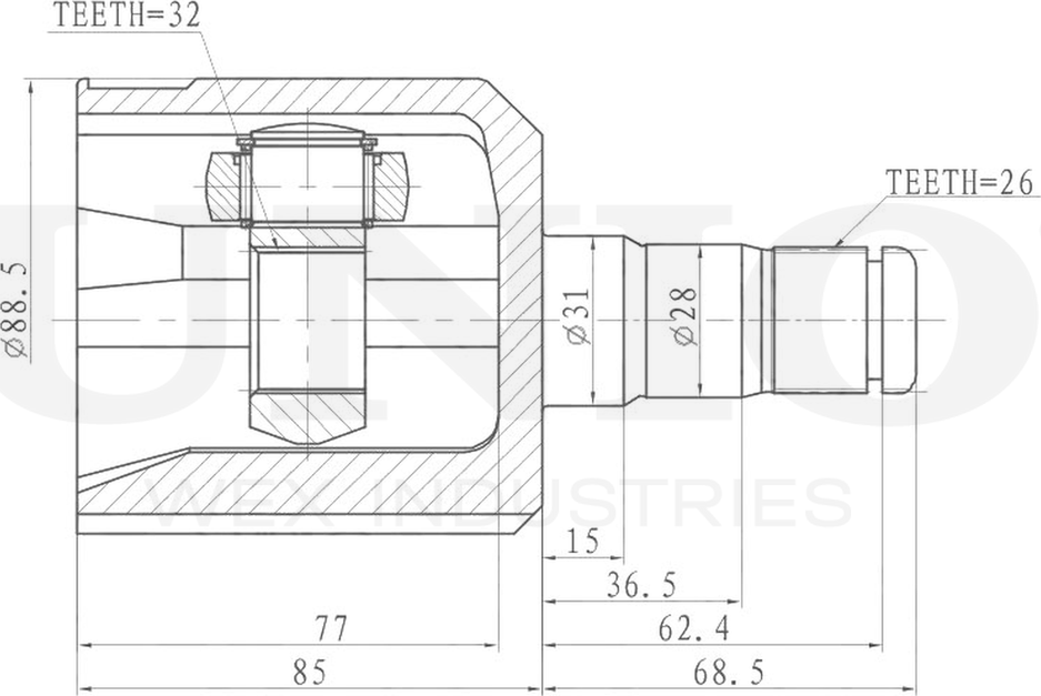 ШРУС внутренний (Unio). Артикул CVJ-30004